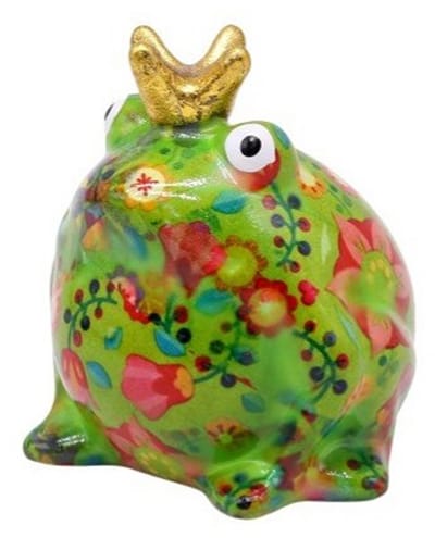 Pomme Pidou - Spaarpot - Kikker Freddy Groen met Bloemen - Small - 6 cm x 8 cm x 10 cm - (Keramiek)