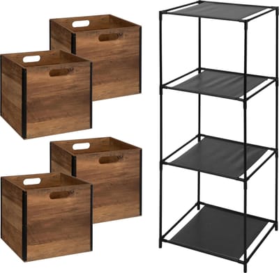 5Five Opbergrek Smartrack - met 4x mandjes stof - donkerbruin - 34 x 98 cm