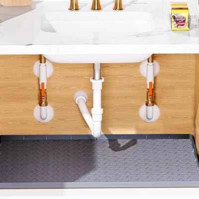 Onder gootsteenmat, waterdichte anti-slip kastbeschermingsmat, flexibele ondertafelmat, ondertafelmatten, afdruipbak voor keuken, kasten, rekken en laden, 86,4 x 55,9 cm, Zwart