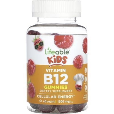 Lifeable, vitamine B12 gummies voor kinderen, natuurlijke frambozensmaak, 1.000 mg, 60 gummies (500mg per gummy)