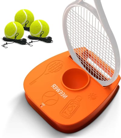 Tennis Trainer Rebound Set - Solo Tennis Oefenapparaat - Tennisvaardigheden Verbeteren - Verzwaarde Antislip Basis - Inclusief 3 Ballen - Oranje