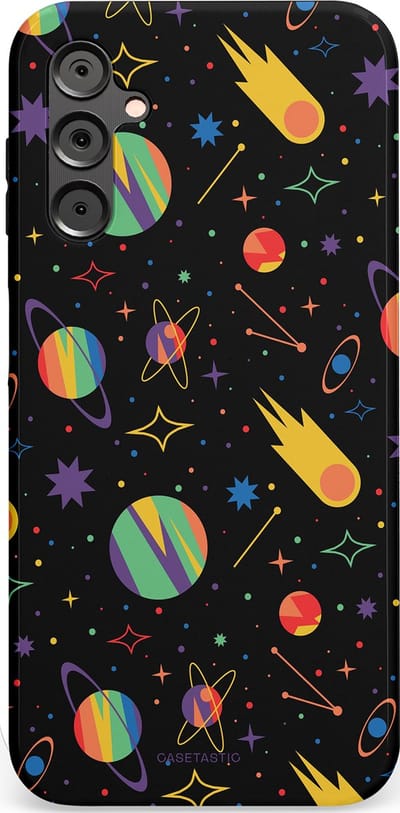Casetastic Hoesje Geschikt voor Samsung A14 (5G/4G) - Stijlvolle Beschermende Duo-layer Case - Planeten en meteoren