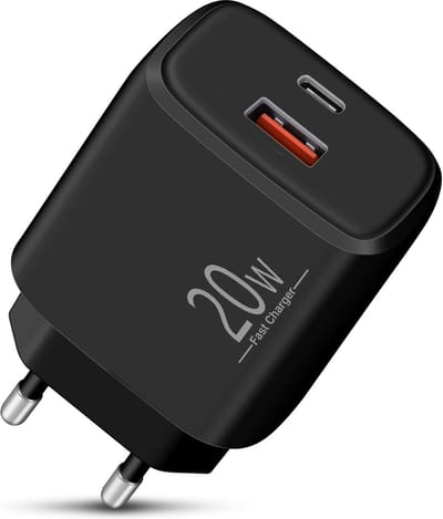 Sounix USB C Adapter 20W - USB Adapter - Losse Stekker - USB C Oplader - 2 Poorten - 20W Snellader - GaN - Zwart