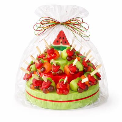 Traktatie Snoeptaart - Fruit Meloen Aardbei - Kinderfeest - 30 traktaties - In cadeauverpakking met gekleurd krullint