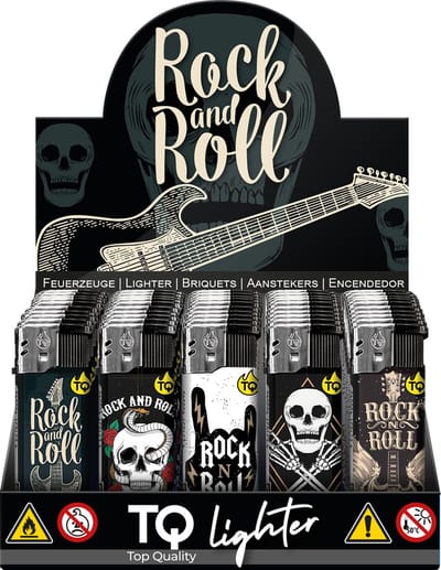 Elektronische aansteker hervulbaar - Design Rock N Roll - Display 50 stuks - wegwerpaansteker - electronic lighter - klik aanstekers