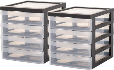 IRIS Design Chest ladesysteem A5 - 4 lades - 4 x 1.5 l - Kunststof - Zwart/Transparant - 2 stuks