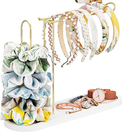 Haarbandhouder - Organizer Haaraccessoires - Orde Houden - Massief Houten Sokkel - 24 x 30 x 9 cm - Groen Metaal