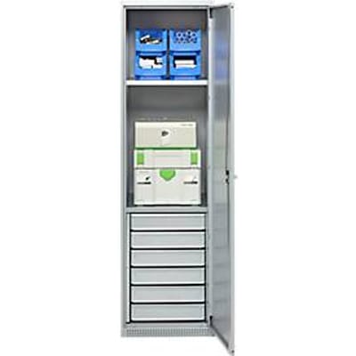 Schäfer Shop Genius materiaalkast FS, 5 OH, afsluitbaar, 2 legborden/6 laden, tot 250 kg, B 545 x D 520 x H 1950 mm, staal, witaluminium/blank aluminium