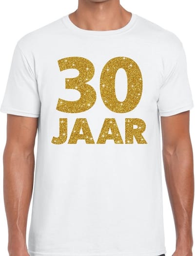 30 jaar goud glitter verjaardag t-shirt wit heren - verjaardag / jubileum shirts S