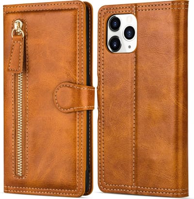 Hoesje geschikt voor iPhone 11 - Bookcase - Pasjeshouder - Portemonnee - Rits - Kunstleer - Lichtbruin