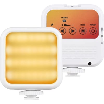 Mini lampe vidéo LED de poche 5 W, bicolore, avec 3 supports de griffe et adaptateur 1/4 po blanc