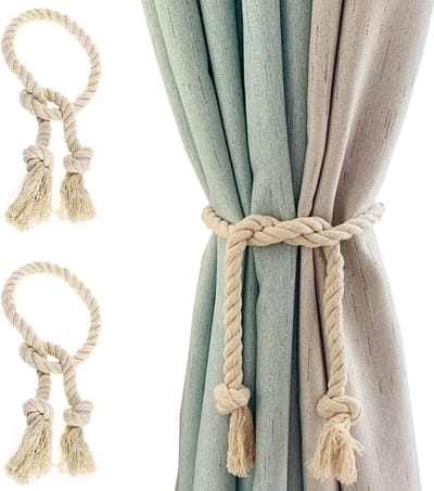 Handgemaakte Gordijnhouders van Katoen - 100 cm Lange Gordijn Touwen, Decoratieve Riemen en Buckles voor Stijlvolle Raamdecoratie (Beige)