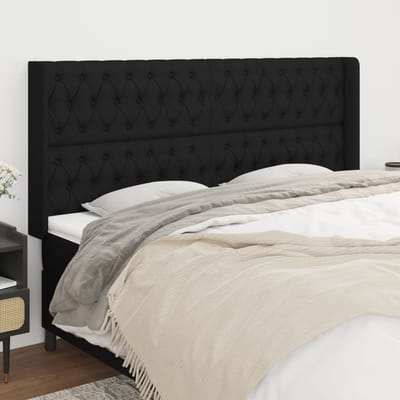 vidaXL - Hoofdbord - met - randen - 203x16x118/128 - cm - stof - zwart