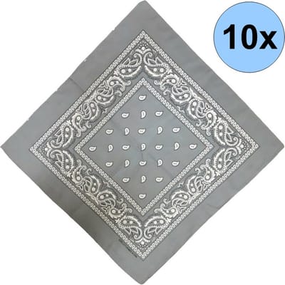 Fako Fashion - Bandana - Hoofddoek - Mondbescherming - Zakdoek - Paisley - Grijs - 10 Stuks