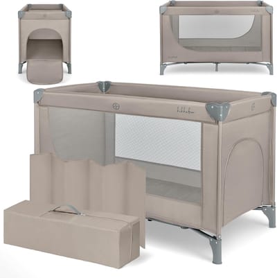 Campingbed - Reisbed Kinderbed - Spelen en Rusten - Lichtgewicht Opvouwbaar - 120 x 60 cm - Donkerbeige