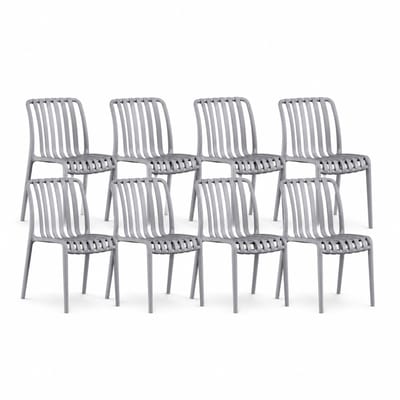 DS4U® - Max tuinstoel - Set van 8 - Grijs - Kunststof - Stapelbaar