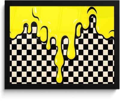 Poster in lijst - Fotolijst 40x30 cm - Posters - Geblokt - Grafisch - Vloeistof - Geel - Posterlijst zwart - Decoratie - Wanddecoratie woonkamer - Muurdecoratie slaapkamer