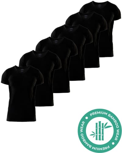 SQQUADD® Bamboe T-Shirt Heren - Slim fit - V-hals - Maat S - 6-pack - Zijdezacht en Ademend - Anti Zweet T-Shirt - Ondershirt Heren - Zwart
