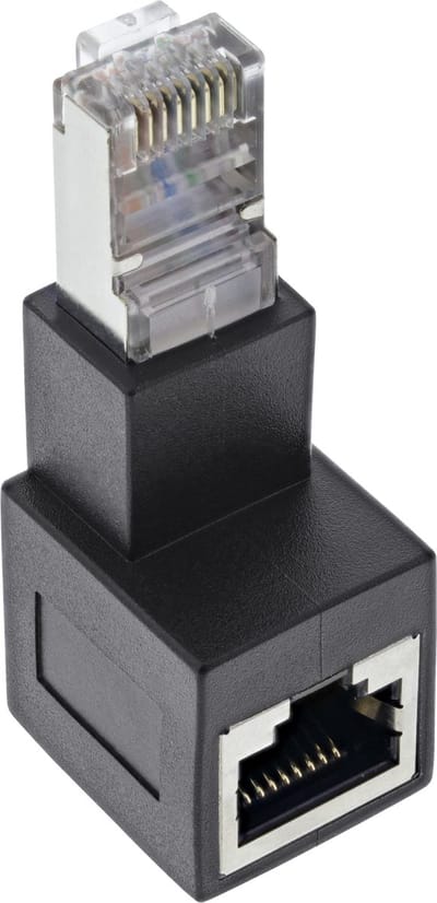 STP CAT6a 10 Gigabit RJ45 haakse adapter - haaks naar boven / zwart
