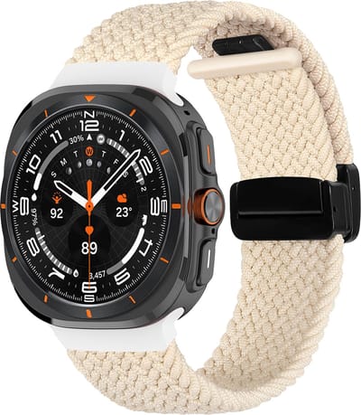 By Qubix - smartwatch bandje - Compatible Samsung bandje - Braided band met D-buckle sluiting - Sterrenlicht / starlight - Geschikt voor Samsung Galaxy Watch Ultra / Ultra 2 - 47mm