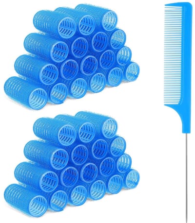 Dailygoods- Haarrollers 18 Stuks - Hitteloze Krulset - Professionele Haarverzorging - Blauwe Plastic - Zelfgreep Krulspelden - Voor Doe-Het-Zelf Kapsels
