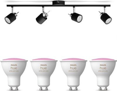 Philips Hue Meranti Opbouwspot (Zwart) - Wit en Gekleurd Licht - Plafondspot met 4 Lichtpunten - GU10 - Hue White and Color Ambiance