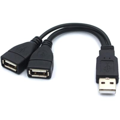Câble répartiteur USB 2.0 en Y 1 mâle vers 2 femelles Cordon d'extension Adaptateur secteur Convertisseur pour PC Voiture Transmission de données Câble de charge 15cm black