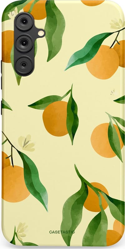 Casetastic Hoesje Geschikt voor Samsung A34 (5G) - Stijlvolle Beschermende Duo-layer Case - Bladrijke Sinaasappel