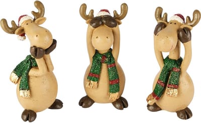 Dekoratief | Rendier horen/zien/zwijgen, groen, resina, 15x5x10cm, set van 3 stuks | A255714