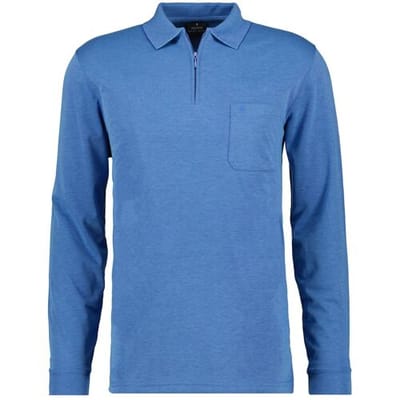 Ragman Zipper Softknit Polo Longsleeve Breast Pocket Aqua / male