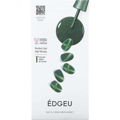 Edgeu, Wraps Parfaits pour Ongles en Gel, ENA 719 Vert Croisé Magnétique, Lot de 19