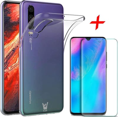 Hoesje geschikt voor Huawei P30 Hoesje + Screenprotector - Transparant Siliconen TPU Soft Gel Case