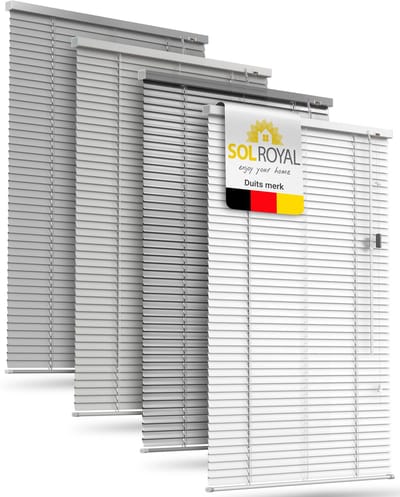 Sol Royal Aluminium Jaloezie Zonder Boren 50x130 cm incl. Klemsteunen â€“ Aluminium Jaloezie Binnen voor Ramen 50 cm breed, 25 mm Lamellen â€“ Privacy- & Zonwering â€“ Glanzend Wit â€“ JA2
