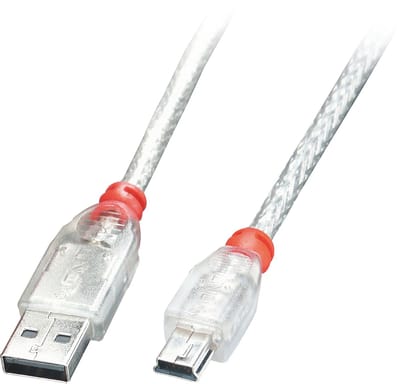 Lindy USB A/Mini-USB B 1m 1m USB A Mini-USB B Oranje, Transparant USB-kabel