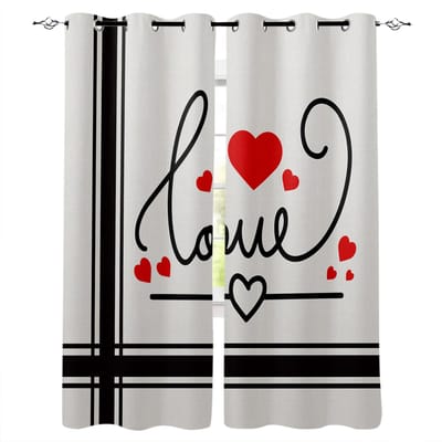 Valentijnsdag Roos Hart Ruit Raamgordijn voor Slaapkamer Woonkamer Achtergrondgordijn Huisdecoratie Keuken Kort Gordijn 135W x 60H(cm)