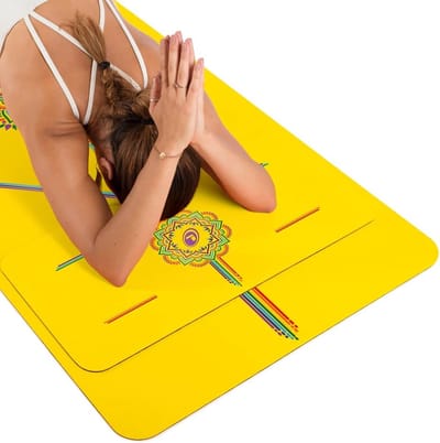 Yoga Pad - Ondersteunende Mat - Extra Demping - Gepatenteerd Uitlijnsysteem - 33 x 64 cm - Geel