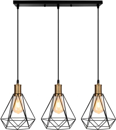 Kroonluchter Industriële Diamant 3 Hanglampen Vintage E27 voor Slaapkamer Woonkamer Keuken Zwart