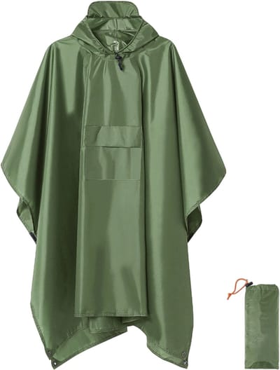Peysaitr - Multifunctionele Regenponcho 3-in-1 - Met Waterdichte Zak - Poncho met Opbergtas - Outdoor Regenjas, Picknickkleed & Tarp - Polyester PU Gecoat - One size - Legergroen - 1 stuk