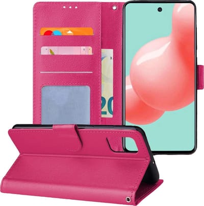 Hoesje - Met Pasjeshouder - Geschikt voor Samsung Galaxy A71 - Luxe Bookcase Portemonee - Flip Case - Kunstleer Book Case - Flipcase - Book Cover - Walletcase - Portemonneehoes - Telefoonhoesjes - Donkerroze