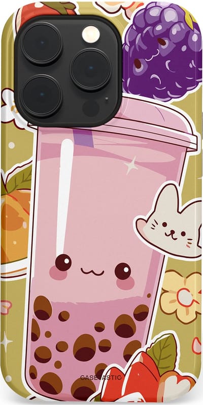 Casetastic Hoesje Geschikt voor Apple iPhone 14 Pro Magsafe - Stijlvolle Beschermende Duo-layer Case - Roze Rode Kawaii Bubbletea Korea