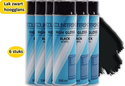 Spuitbus hoogglans 6 stuks in de verpakking - Professionele afwerking: Sneldrogende Hoogglans Zwarte Spuitverf 3000 mL - Ideaal voor Metaal, Hout, Aluminium en Steen