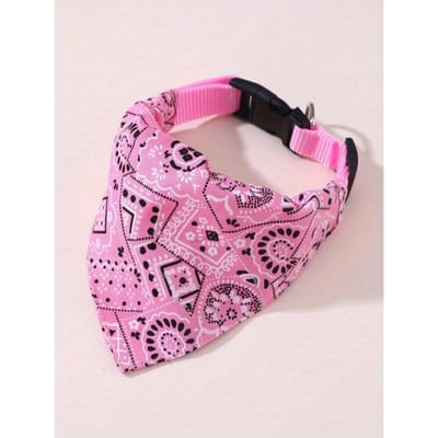 1 pc Bandana PU Imprimé Réglable pour Animaux de Compagnie avec Boucle de Traction, Convient aux Chiens de Petite à Moyenne Taille M rose