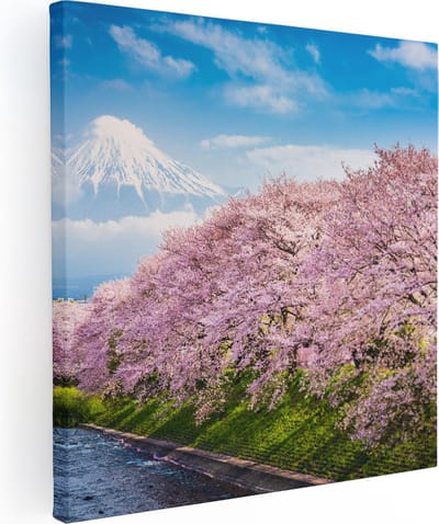 Artaza Canvas Schilderij Kersenbloesem - 80x80 cm - Wanddecoratie Japandi - Muurdecoratie Fuji Japan - Schilderijen Op Canvas