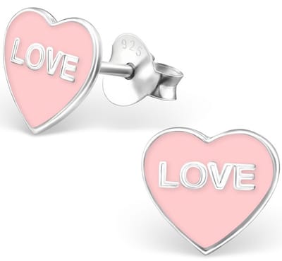 Joy|S - Zilveren roze hartje oorbellen - 8 mm - love - oorknoppen