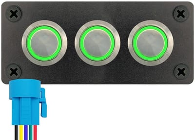 ProRide Metalen drukschakelaars in Drievoudig inbouwpaneel 220V ON-OFF - 19mm - IP67 - LED indicatie Groen