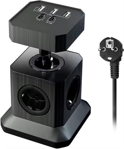 Namajunas - Stekkerdoos met usb - Verdeelstekker met schakelaar - Met overspanningsbeveiliging - 9-in-1 stopcontactenkubus - Afneembare - 2M Verlengsnoer - Zwart - Powercube - Stopcontact Splitter - Snellader voor Laptop, Telefoon & Tablet - Adapter