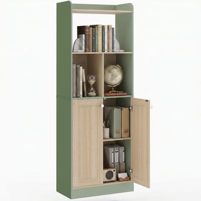 HOMCOM Boekenkast - Spaanplaat, MDF - 60 x 30 x 161,2 cm - Natuurlijk hout en groen