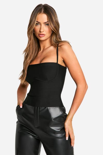 boohoo Dames Corsettop met bandage, cupdetail en bandjes | Zwart | Maat: 38
