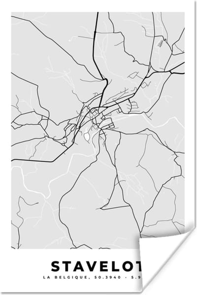 Poster Zwart Wit – België – Plattegrond – Stadskaart – Kaart – Stavelot - 120x180 cm XXL