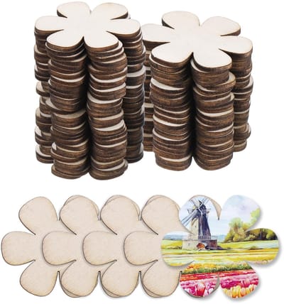 Houten om te knutselen, 50 stuks, 5 cm, houten bloemen, decoratie om te beschilderen, voor bruiloft, doe-het-zelf knutselen, brandschilderen, cadeau, kerstversiering
